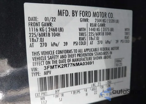 2022 Ford Mustang Mach-E California Route 1 z USA, uszkodzony, nr VIN 3FMTK2R77NMA03691